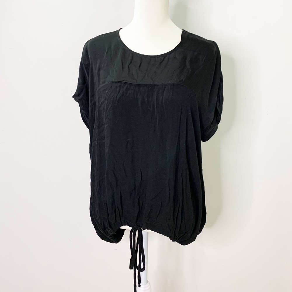 LA Made Black Silky Top Drawstring Waist Hem
